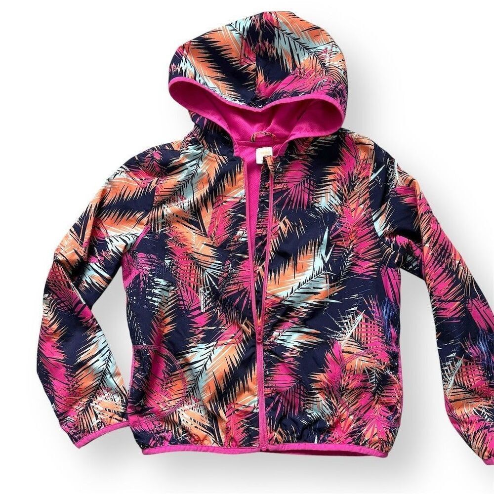 Gymboree Spring Jacket Girls Size L (10-12) Hooded Full Zip Tropical Palm Print